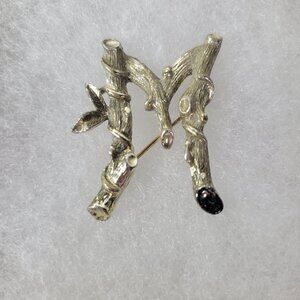 Sarah Coventry Silver-Tone "M" Branch-Style Nature-Inspired Design Brooch Pin